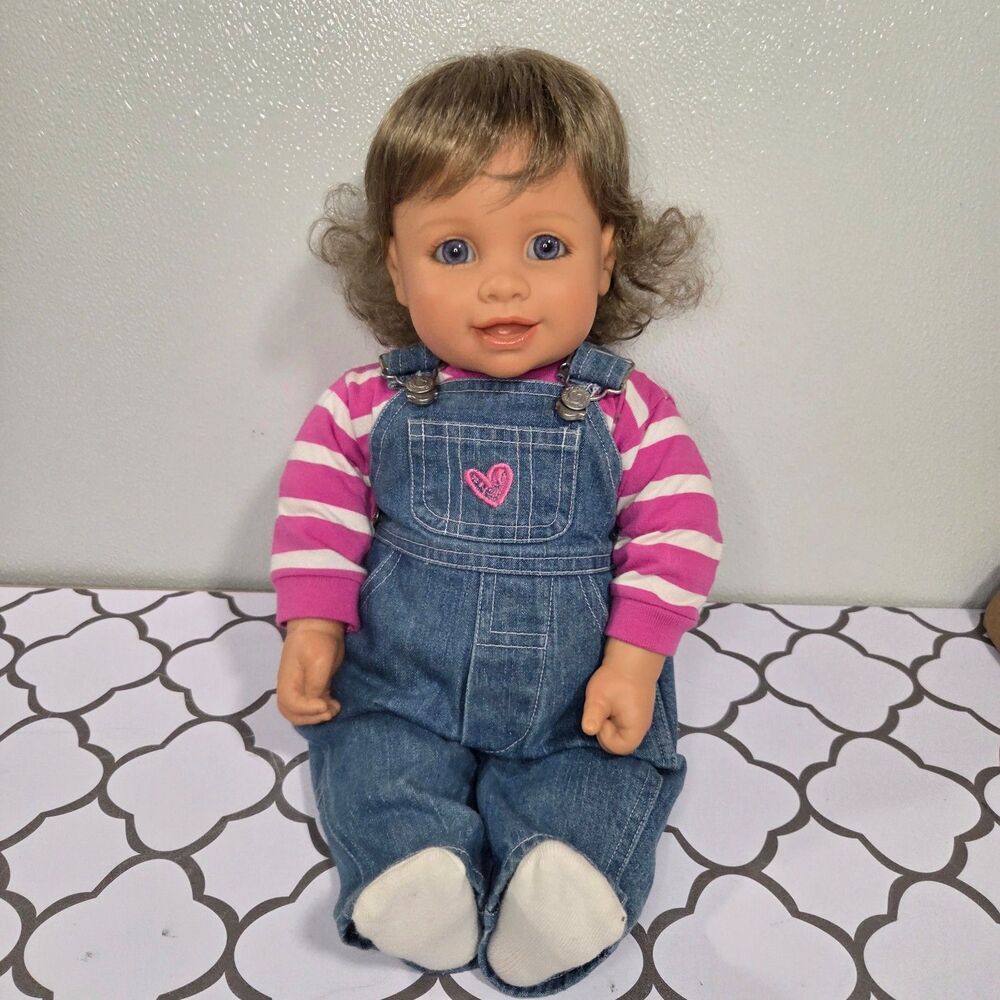 Vintage 1997 My Twinn Babies doll Sandra Bilotto Overalls and Pink Striped Shirt